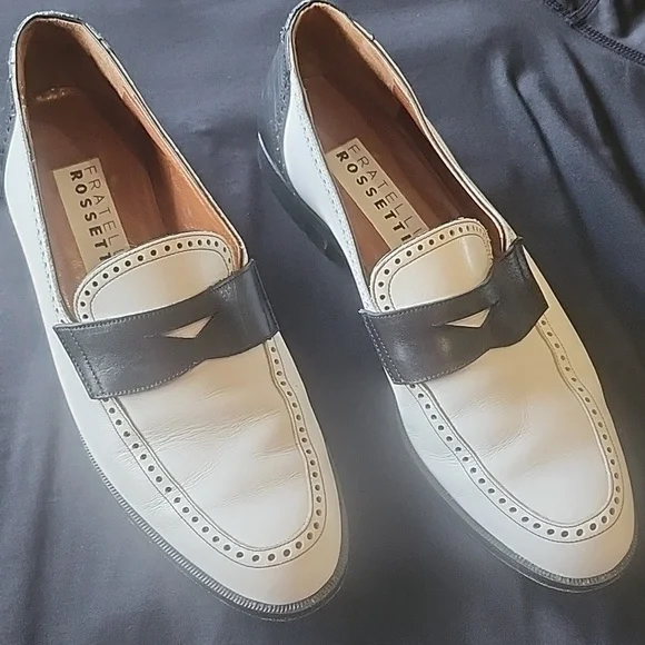Fratelli Rossetti White Black Italian Leather Loafers Size 36 Or 5.5 US - Picture 3 of 11